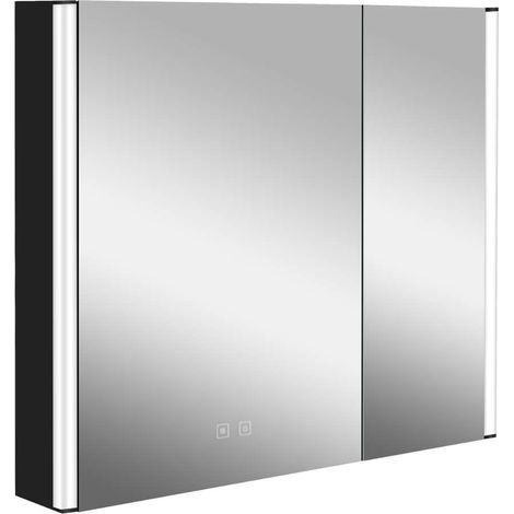 kielle Arkas I - Mobiletto a specchio con illuminazione a LED, riscaldamento e porta USB, 80x70x13 cm, nero opaco 50111814