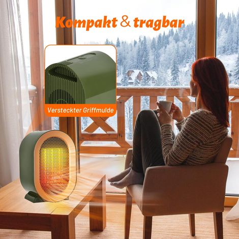 Riscaldatore ausiliario, radiatore elettrico da 1200 W, mini termoventilatore in ceramica, protezione da surriscaldamento e ribaltamento, 2 modalità di riscaldamento, per bagno, casa o ufficio (1/4)