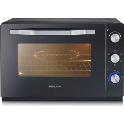 SEVERIN TO 2073 Four posable XXL a Chaleur Tournante 60 L avec pierre a pizza et tournebroche, 2 200 W, Minuteur 120 min, Noir/I (1/4)