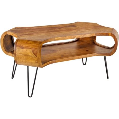Couchtisch NERA 100 cm aus massivem Sheeshamholz mit Ablagefach – Industrie-Retro-Stil