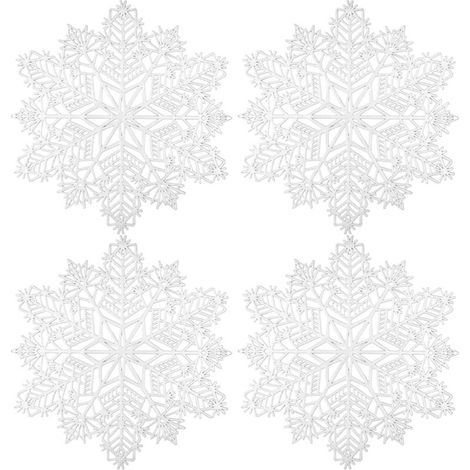 Pcs Table Placemats, Round Plastic Table Mats, Used for Plate Heat Insulation and Decoration (Snowflakes, Silver)