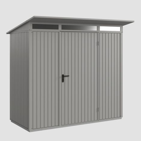 Hörmann Ecostar Metall-Gerätehaus Trend mit Pultdach Typ 1, 248 x 153 cm, graualuminium, 2,6 m², 1-flüglige Tür