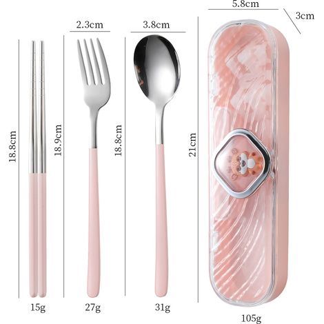 (Rose argenté - Ensemble de 3 pièces baguettes, cuillère et fourchette) Ensemble de baguettes, fourchette et cuillère en acier inoxydable 304