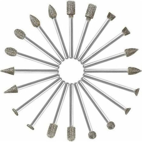Fraises Diamant, 20Pcs Fraise Rotative Diamant (Foret/Tête/Pointe Diamantée) avec 3mm Tige pour Dremel Outil Rotatif (Meulage, Polissage, Gravure de Bricolage),Superma
