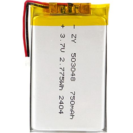 503048 polymer lithium battery, 750 mAh, rechargeable battery for toys, game controllers, Bluetooth speakers, and high-rate applications. (1/5)