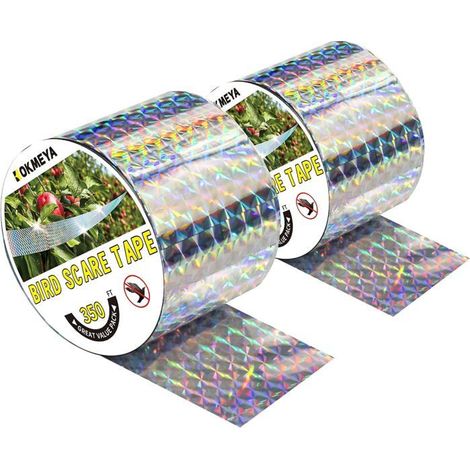 Lot de 2 bandes réfléchissantes anti-oiseaux, 4,8 cm x 105 m, double face, lumineuses, pour le jardin et la maison (1/5)