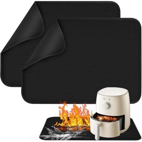 Lot de 2 tapis ignifuges en fibre de verre et silicone, 45 x 38 cm, résistants à la chaleur pour friteuse à air, antidérapants et imperméables (1/5)