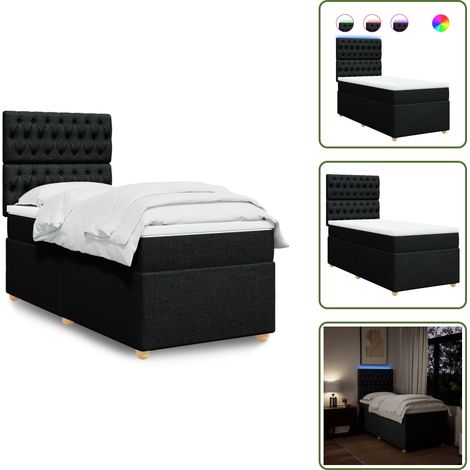 Boxspringbett mit Matratze Schwarz 90x190 cm Stoff - Boxspringbett - Doppelbett - Bettenrahmen - Lattenrost - Matratze (1/5)