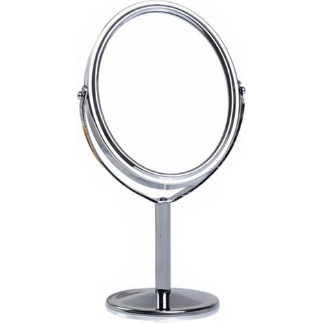 Miroir cosmétique, grossissant, miroir de maquillage rond, double forme ronde, support rotatif (argent) (1/4)
