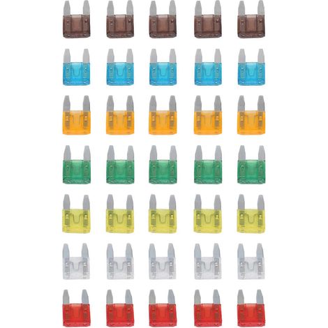 Lot de 35 mini-fusibles à lames assortis pour voiture et moto (5, 7,5, 10, 15, 20, 25 et 30 A). (1/5)