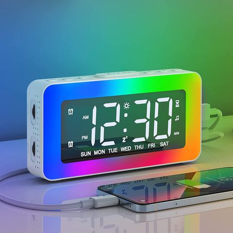 NOLUXA Réveil Numérique avec 2 Alarmes, Miroir Horloge Numérique LED avec 8 Modes Lumière, Snooze, Aide au Sommeil, Minuterie(Blanc) (1/5)