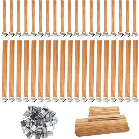 Lot de 100 mèches en bois - Avec 50 supports en fer - Sans fumée - Respectueuses de l'environnement - Peuvent être coupées (1/5)