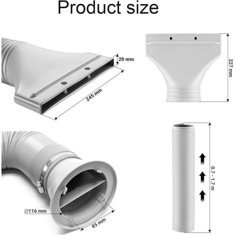 Kit Fenetre Pour Climatiseur Mobile,Tuyau D'éVacuation D'Air Pour Climatiseur, DiamèTre 105 Mm, Longueur RéGlable De 0,7 à 1,7 M,Pour Climatiseurs,Hottes De Cuisine