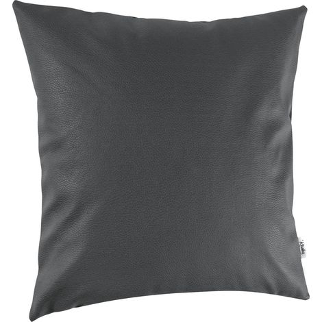 Housse de Coussin décorative en Cuir synthétique pour canapé Gris 40 x 40 cm sans Rembourrage (1/5)