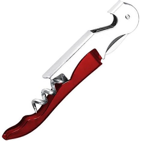 Tire-bouchon acier inoxydable double levier coupe-capsule rouge (1/4)