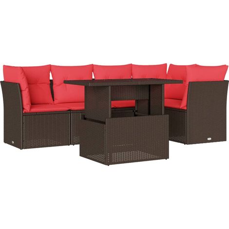 6-teiliges Gartensofa-Set mit Kissen, braun, Polyrattan vidaXL (1/5)