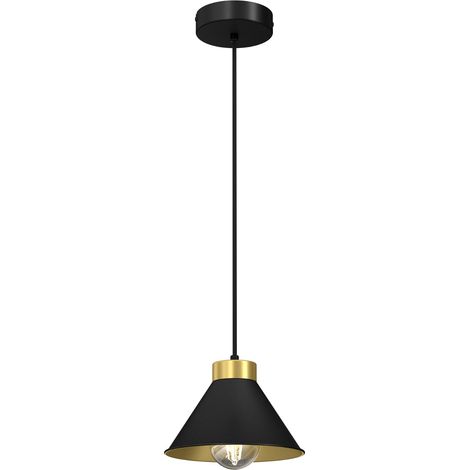 Suspension cône métal noir/or Demet E27 15W Luminex
