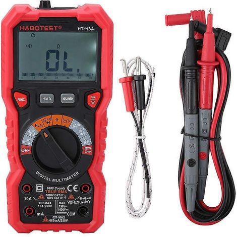 HT118A Hand-Digitalmultimeter AC/DC Volt Ampere Ohm Kapazität Hz Temperaturtester mit Taschenlampe