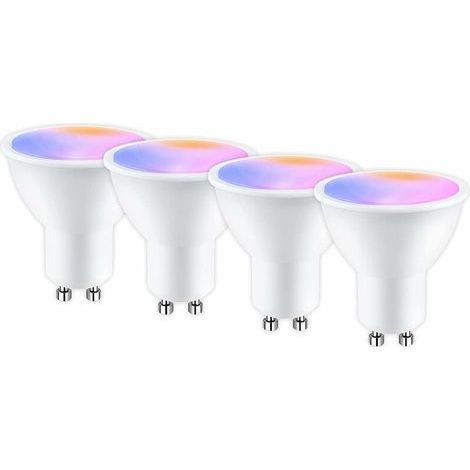 GU10 WLAN-Smart-Glühbirne, 5 W, 400 lm, RGB-LED, 2700–6500 K, kompatibel mit Alexa/Google Home, App-Fernsteuerung, Sprachsteuerung, kein Hub erforderlich, 4 Stück