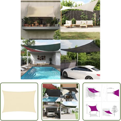 The Living Store Voile d'ombrage 160 g/m² Crème 2,5x4 m PEHD - Parasol - Voile D'ombrage - Parasol Rectangulaire - Parasol Crème - Parasol Extérieur (1/5)