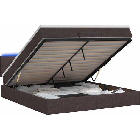 Maison Exclusive - Lit coffre avec matelas et LED Marron foncé 140 x 200 cm Tissu (1/5)