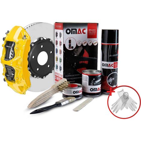 OMAC Kit Peinture Étriers de Frein Jaune – Résistant Chaleur 300°C – Set Complet Laque Epoxy – Protection Anticorrosion – Inclus: Nettoyant, Durcisseur, Brosses – Application Facile (1/5)
