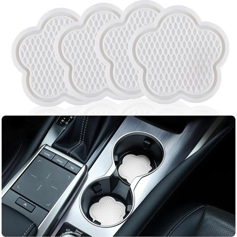 Dessous de verre pour porte-gobelet de voiture, lot de 4, antidérapant et universel, en PVC, en forme de fleur (blanc) (1/5)