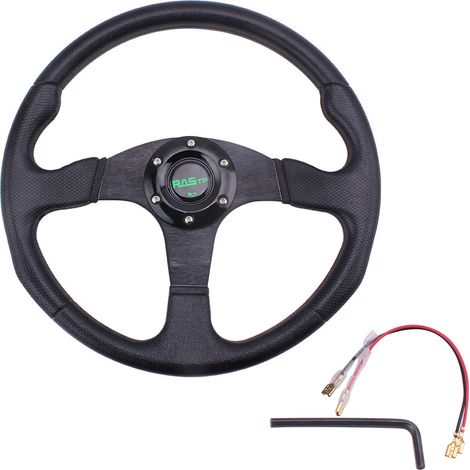 14-inch (350mm) PU steering wheel for car modification, racing, and gaming - [RASTP logo] Black (1/3)