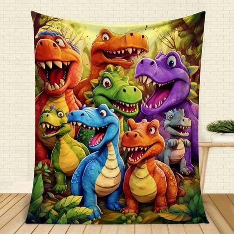 Couverture En Flanelle - Imprimé Dinosaures Numérique HD - Pour Lit Ou Canapé - Léger Et Doux - 150 x 200 cm - 1 Pièce (1/5)