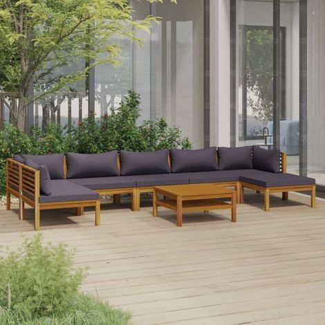 8 pcs Salon de jardin, Ensemble table et chaises de jardin, Meuble de jardin avec coussin Bois d'acacia solide MKW802835 (1/5)