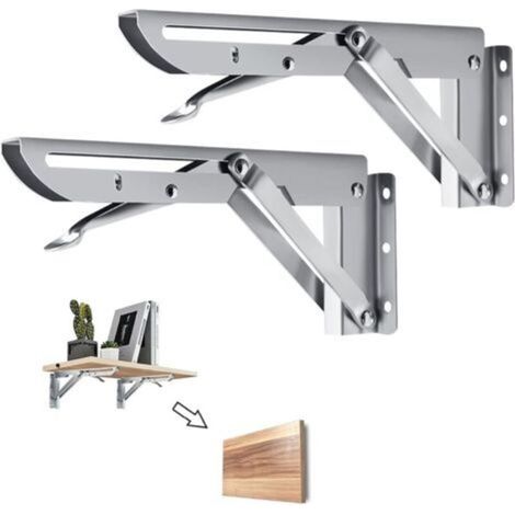 Équerre Pliante 450mm, 2 Pièces Étagère Pliante en Acier Inoxydable Support Console Pliable Equerre pour Etagere Murale, Cadre de Support D'étagère de Garage Charge Max 90kg