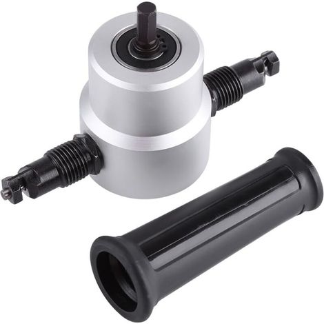 Doppelkopf-Blechschneider, elektrische Lochsäge, elektrischer Bohraufsatz, Knabber, Schneidwerkzeug-Set, Kartonverpackung