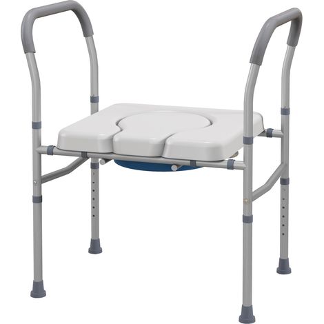 Sedia WC per Anziani e Disabili 4 in 1 Regolabile in Altezza 64x53x70-82 cm con Braccioli Imbottiti Grigio (1/5)