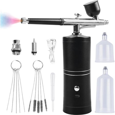 Kit de aerógrafo inalámbrico, pistola de aerógrafo portátil, kit de aerógrafo recargable, aerógrafo inalámbrico con compresor, para arte de uñas, decoración de pasteles, maquillaje (1/5)