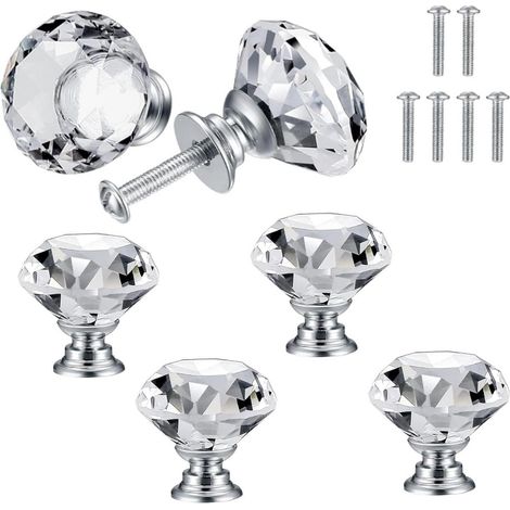 Lot de 6 poignées de porte en cristal en forme de diamant, 30 mm, pour placard, tiroir, cuisine – Vis incluses (1/5)