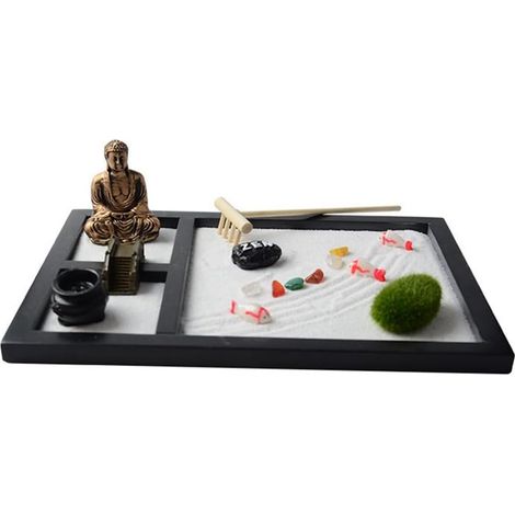 Kit de Jardin Japonais pour Bureau - Ensemble de Bac à Sable Relaxant avec Accessoires pour Décoration de Table de Bureau et Cadeau de Méditation (1/5)