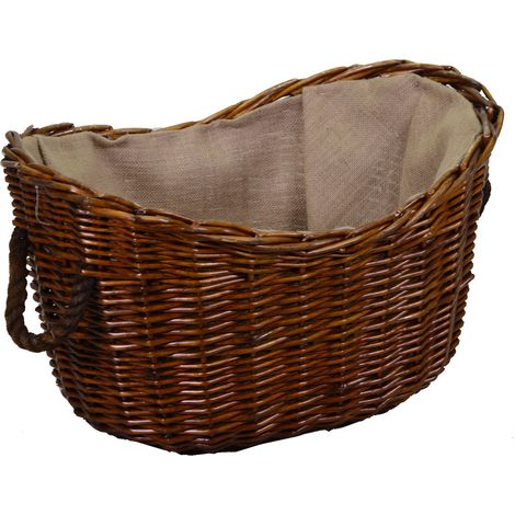 Cesta in vimini fodera juta con manici corda marrone ovale cm 59x43xh28/36
