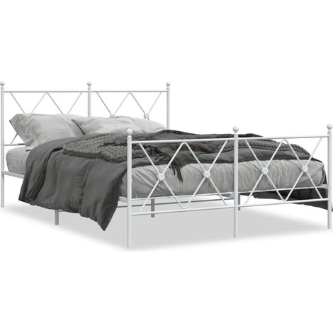 Lit double Lit adulte Cadre de lit métal sans matelas et pied de lit blanc 140x200 cm (1/5)