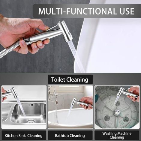 Douchette Toilette, Douchette WC, Pulvérisateur avec Tuyau et Adaptateur G1/2" Pour l'hygiène personnelle, nettoyage des toilettes (1/5)