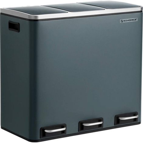 Contenitore per raccolta differenziata contenitore per raccolta differenziata 3 x 18 litri 3 scomparti meccanismo di accumulo pedali coperchio secchi interni in plastica con manici grigio antracite 12