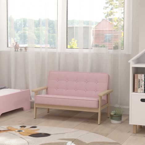 Sillón/sofá infantil con estructura de madera, aspecto de terciopelo, tapizado, para niños de 3 a 15 años, color rosa.