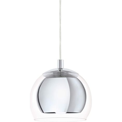 Eglo Rocamar, Lampadario a 1 luce, lampada a sospensione in metallo cromato e vetro trasparente, lampada per il tavolo sala da pranzo, lampada a sospensione per soggiorno con attacco E27 (1/5)