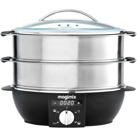 Magimix – Cuiseur vapeur 2 paniers 1900W – Cuisson vapeur 100°C – Cuisson douce 80°C – Maintien au chaud 60°C – 2x5.5L inox (1/6)