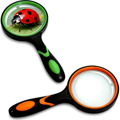 Juego de 2 lupas de mano de 75 mm, lupa de lectura con lentes irrompibles, mango ergonómico y antideslizante, ideal para ampliación, lectura y observación.