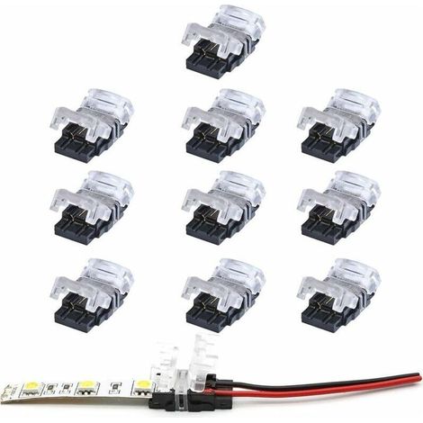 Connecteur bande led 2 broches,Lot de 10 Connecteurs de Ruban LED à 2 Broches pour Bande LED SMD 5050/3528 Couleur Unique Imperméable et Non-Imperméable de 10mm (1/5)