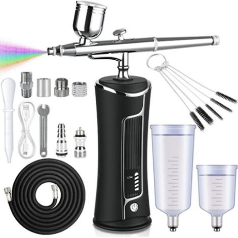 Kit aérographe sans fil Fascinated avec affichage du compresseur et modes de pression réglables (haute/moyenne/basse). (1/5)