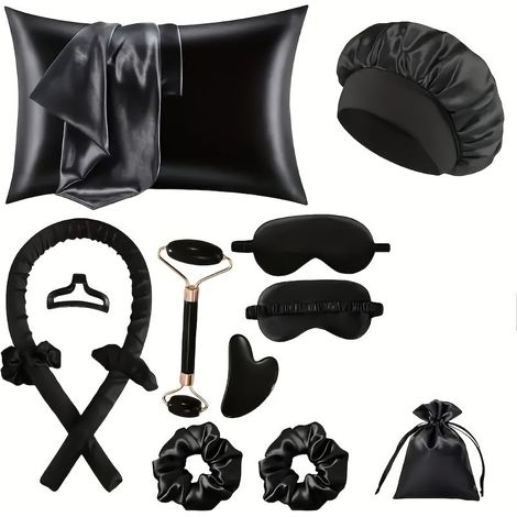 Bigodini senza calore - Bigodini a nastro riscaldati - Ricci da notte - Kit per lo styling con cuffia in seta - Maschera per dormire - Fermagli per capelli - Federe - Ricci (1/5)