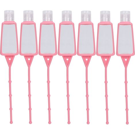 7 pièces Flacons à Savon Liquide Portatifs avec Manchon en Silicone, Set de Bouteilles de Voyage Vides 30ml x 7 (Porte-Bouteille Rectangulaire Rose) (1/5)