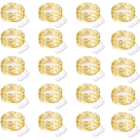 Guirlande lumineuse à piles (lot de 20), fil argenté de 2,13 m, jaune chaud, étanche, idéale pour mariages, fêtes et Noël. (1/5)