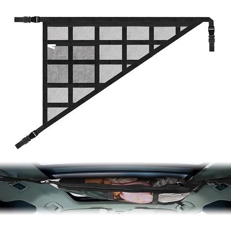 Grand filet de plafond noir avec trois poignées en maille filet pour camion, double couche pour les organisateurs de voyage, le camping, le rangement de la voiture, les essentiels de vie (1/5)